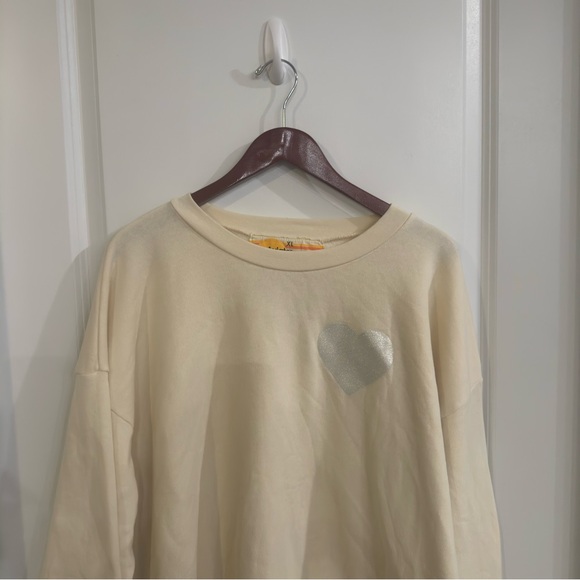 Aviator Nation Glitter Heart Crewneck Pullover Sweatshirt in Natural - Picture 7 of 13